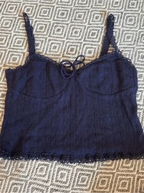 Edikted Navy Lace-Trim Cami Top
